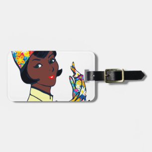 black mod lady luggage tag