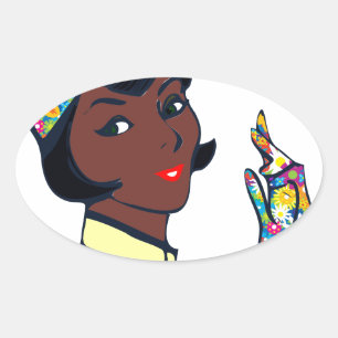 black mod lady oval sticker