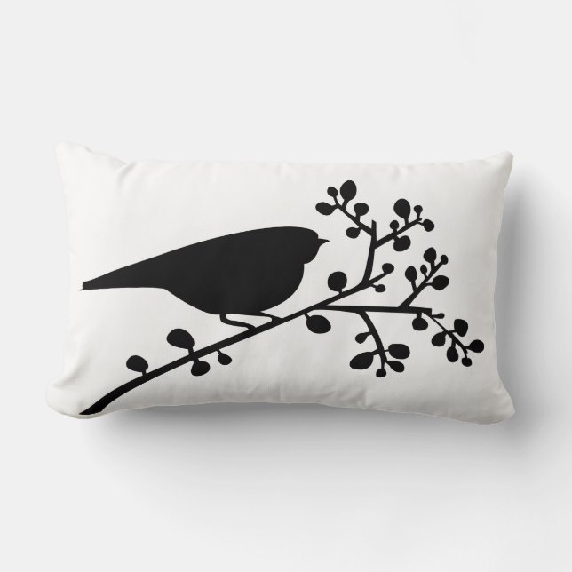 Black Mod Single Bird & Berries {pick your colour} Lumbar Cushion (Front)