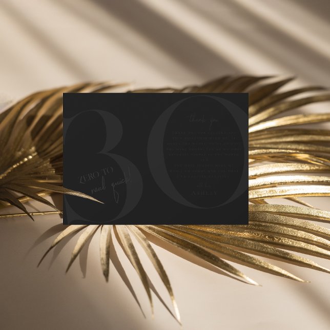 Black | Modern 30th Birthday Party Thank You Card (Creator Uploaded)