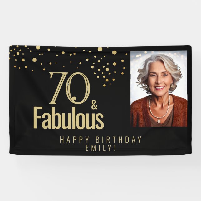 Black Modern 70 and Fabulous Birthday Photo Banner (Horizontal)