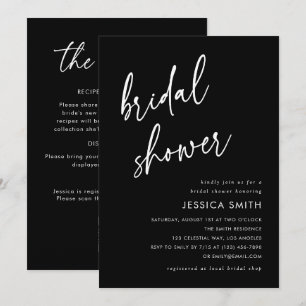 Black Modern All in One QR Code Bridal Shower Invitation