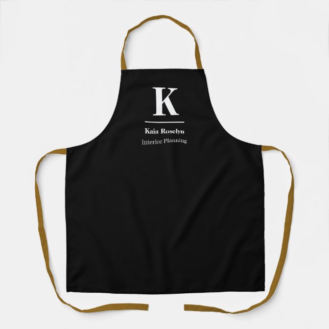 Black Modern Apron | Minimalist name letter (Front)