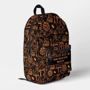 black modern Architectural Blueprint Engineer Printed Backpack