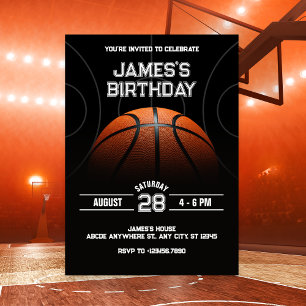 Black Modern Basketball birthday Invitation