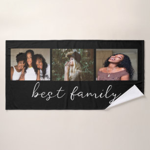 Black Modern Best Family Photo Collage Custom  Bath Towel