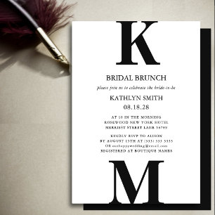 Black Modern Bold Monogram Simple Bridal Brunch Invitation
