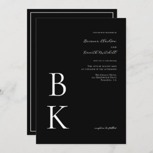 Black Modern Bold Monogram Typography Wedding Invitation