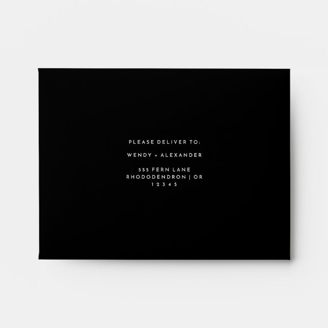 Black Modern Bold Wedding RSVP Return Address Envelope (Front)