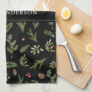 black modern botanical elegant contemporary tea towel