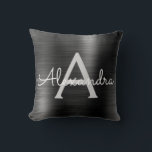 Black Modern Brushed Metal Monogram Name Cushion<br><div class="desc">Modern and Elegant Black Foil  Brushed Metal Monogram Name and Initial Pillow. The pillow makes the perfect birthday or Christmas gift for someone decorating her room in style.</div>