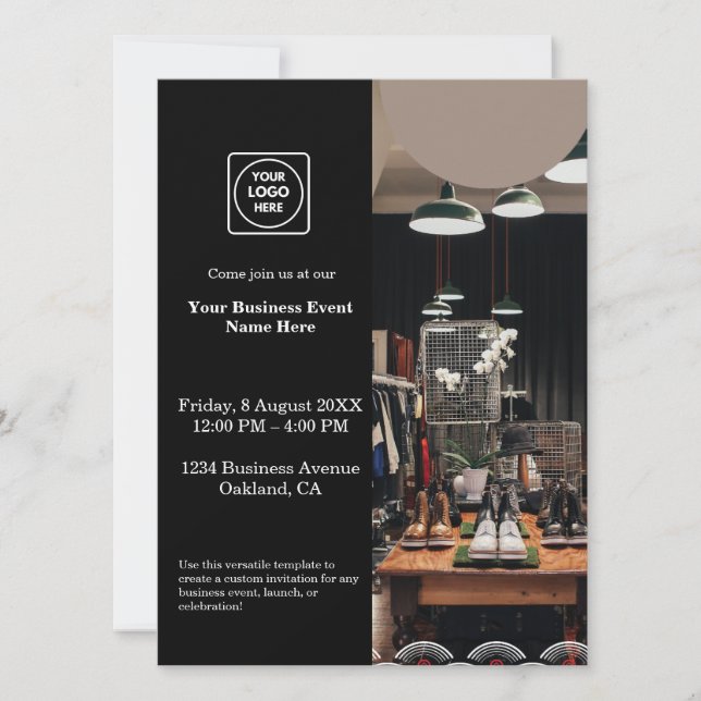 Black Modern Business Invitation | Custom photo  (Front)