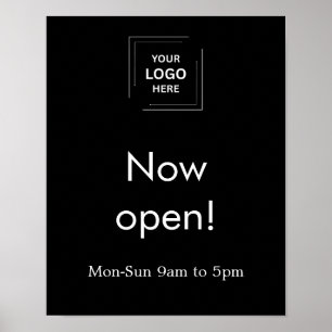 Black Modern Business Logo Open Hours Display Poster