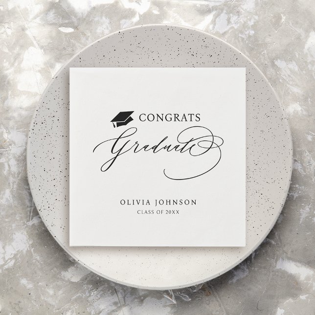 Black Modern Calligraphy Congrats Graduate Napkin (Black Modern Calligraphy Congrats Graduate Napkins)