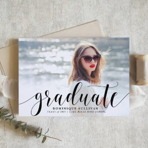 Black Modern Calligraphy Photo Graduation Invitation