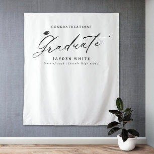 Black Modern Calligraphy Simple Graduation Party Tapestry