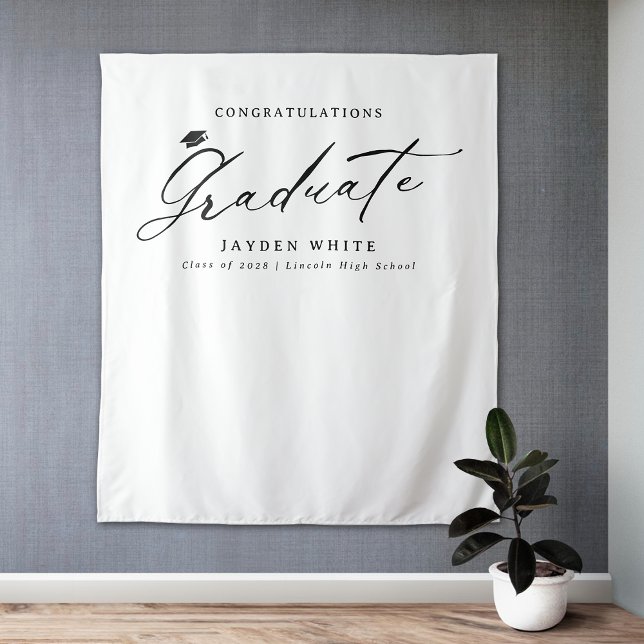 Black Modern Calligraphy Simple Graduation Party Tapestry (Black Modern Calligraphy Simple Graduation Party Tapestry)