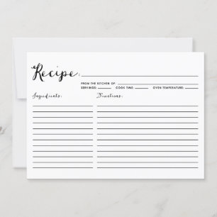 Black Modern Calligraphy Striped Recipe Card