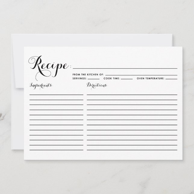 Black Modern Calligraphy Striped Recipe Card (Front)