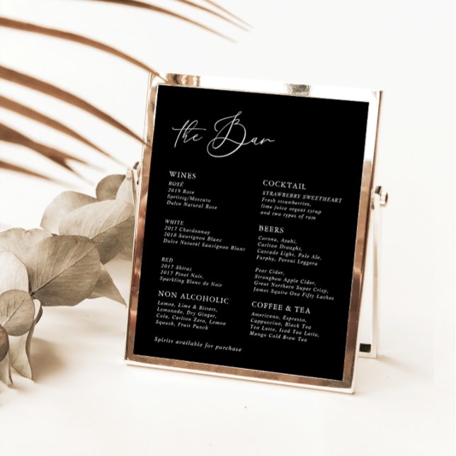 Black Modern Calligraphy Wedding Bar Menu (Creator Uploaded)