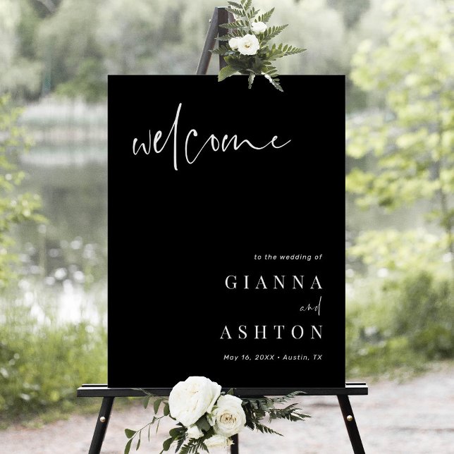 Black Modern Calligraphy Wedding Welcome Sign (Creator Uploaded)