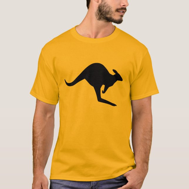 Black Modern Caution Kangaroo Shape T-Shirt (Front)