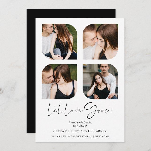 Black Modern Chic Clover Collage 4 Photos Wedding (Front/Back)