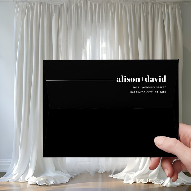 Black modern, chic typography minimalist wedding envelope (Creator Uploaded)