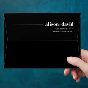Black modern, chic typography minimalist wedding envelope