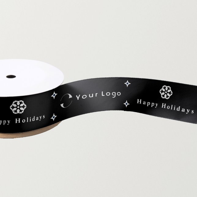 Black Modern Christmas Business Logo Company Small Satin Ribbon (Creator Uploaded)