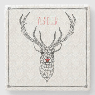 Black Modern Christmas Deer Red Accent Stone Coaster