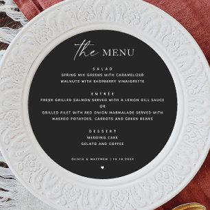 Black Modern Circle Wedding Minimalist Round Menu