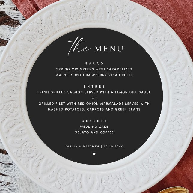 Black Modern Circle Wedding | Minimalist Round Menu (Creator Uploaded)