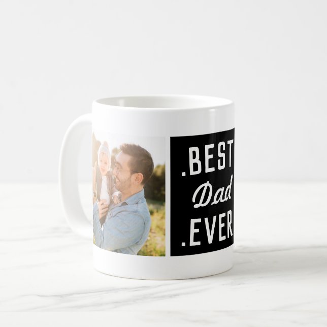 Black Modern Custom 2 Photo Best Dad Ever Mug (Front Left)