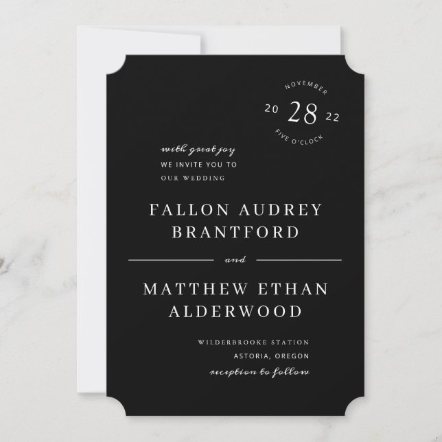 Black Modern Date Seal Wedding Invitation (Front)