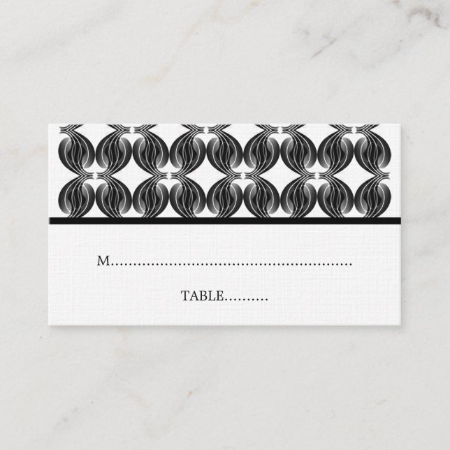 Black Modern Deco Place Card (Front)