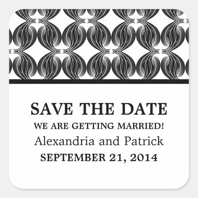 Black Modern Deco Save the Date Stickers (Front)