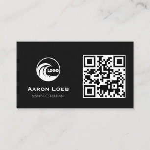 Black Modern Design Business Card with QR Code