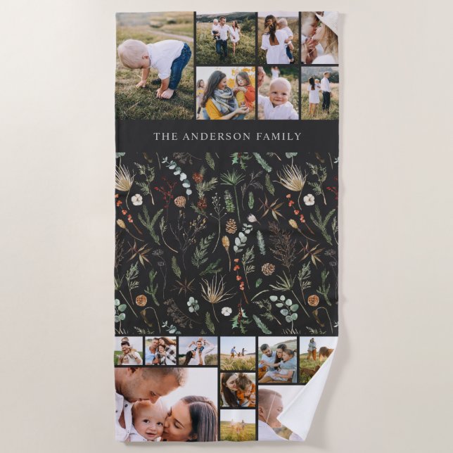 black modern elegant 17 photo botanical pampas bea beach towel (Front)