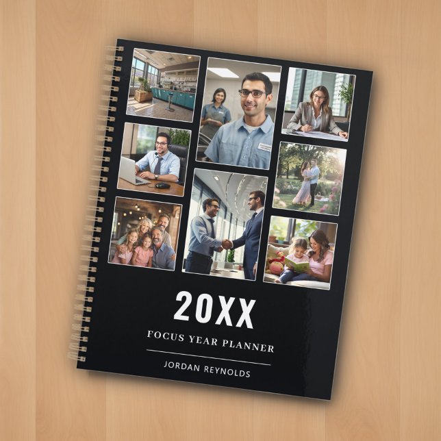 Black Modern Elegant 8 Photo Collage Template Name Planner (Creator Uploaded)