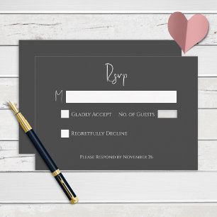 Black Modern Elegant Minimal Foil Wedding RSVP Card
