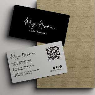 BLACK Modern Elegant Minimal QR Code Professional  Business Card