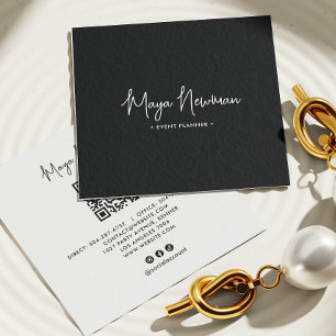 BLACK Modern Elegant Minimal QR Code Professional Square Business Card
