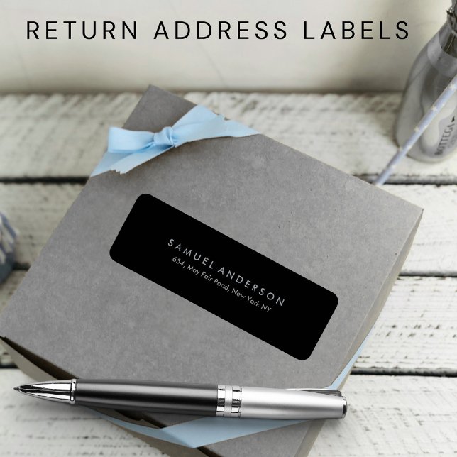  Black modern elegant minimalist return address Label (Creator Uploaded)