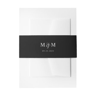 Black Modern Elegant Monogram Wedding Invitation Belly Band