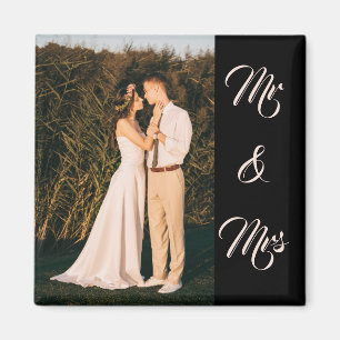 Black Modern Elegant Mr & Mrs Couple Photo Magnet