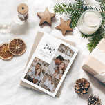 Black modern elegant script Christmas multi photo Holiday Card<br><div class="desc">Black modern elegant rustic watercolor beige natural Scandinavian contemporary muted colours beige,  black and white 5 multi photo holiday Christmas card.</div>
