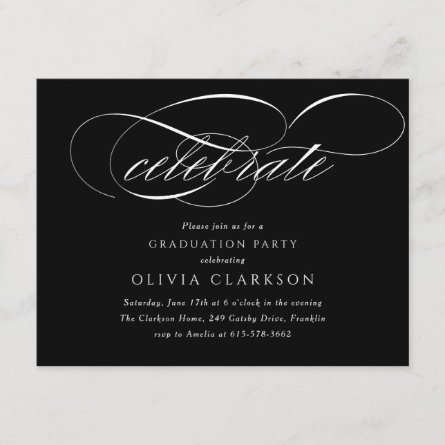 Black Modern Elegant Script Graduation Party Enclosure Card (Front)