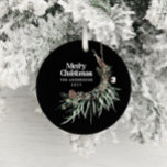 Black modern elegant watercolor botanical ceramic ornament<br><div class="desc">Black modern elegant rustic watercolor dried botanical floral muted colours holiday Christmas ornament decor.</div>