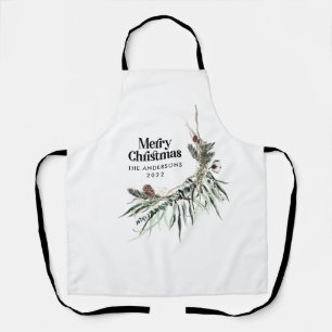 Black modern elegant watercolor botanical rustic apron